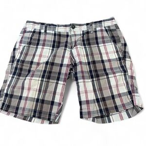 Aeropostale Men's Plaid Shorts - Black, White, Red